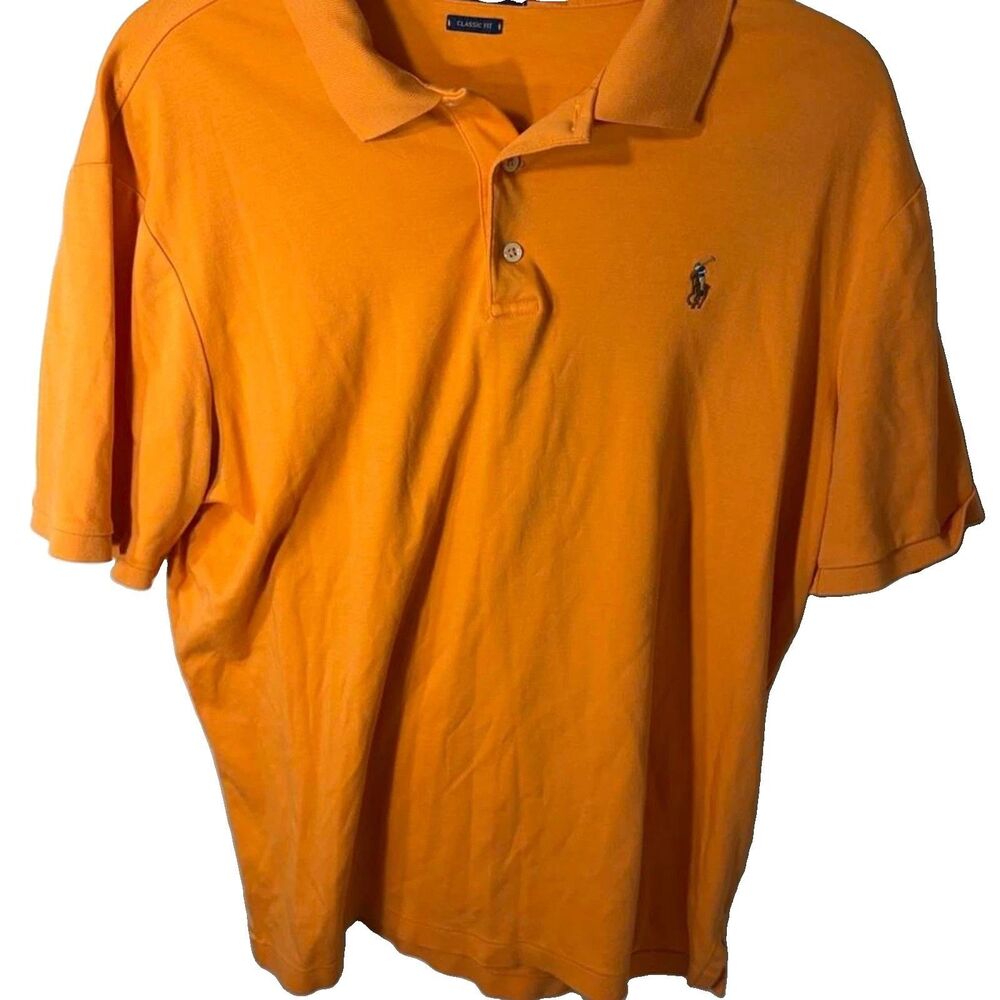 Polo Ralph Lauren Men's Large Orange Polo Button Short Sleeve Shirt